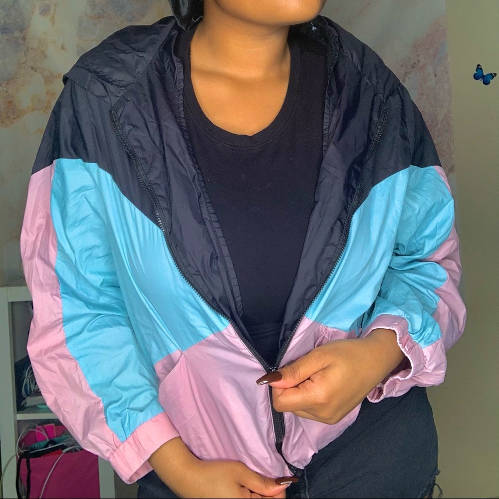Shein Colorblock Vintage Zip Up Windbreaker